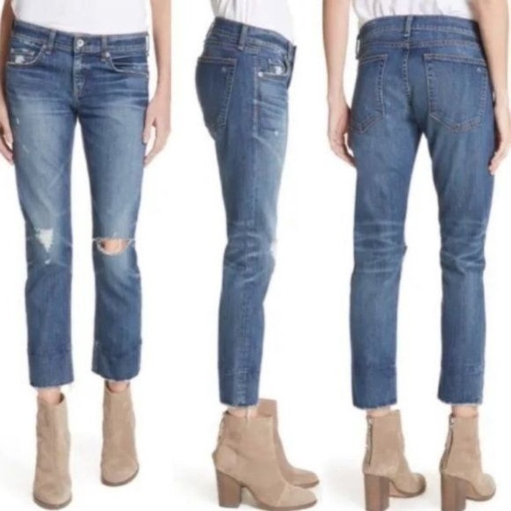 rag & bone Distressed Cropped Blue Jeans